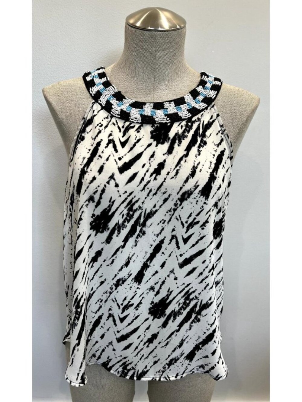 ASTR The Label Women's Black and White Blouse w/ Beaded Detail